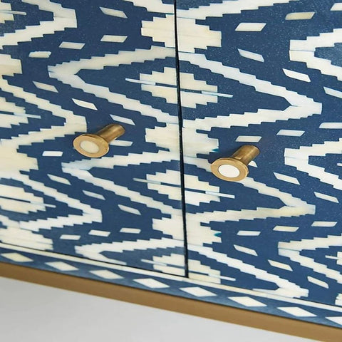 Jaipuri Indigo Blue Bone Inlay TV Unit | Handcrafted Media Console – Oakvello