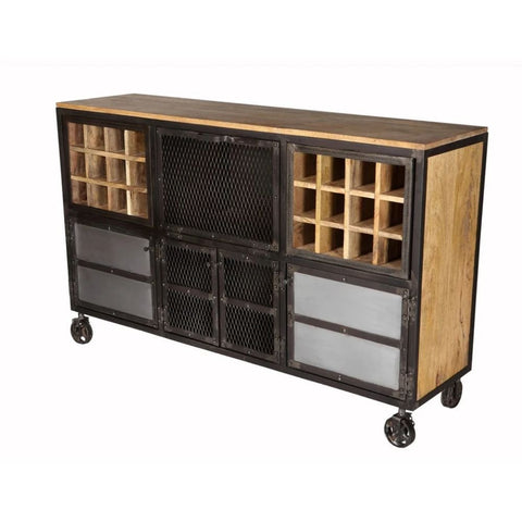 Industrial Solid Wood Bar Cabinet | Home Bar Storage Furniture – Oakvello