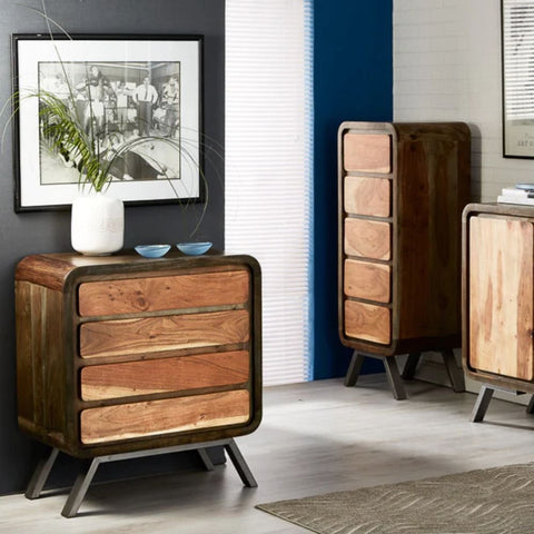 Retro Solid Wood & Metal Sideboard | Industrial Living Room Storage – Oakvello