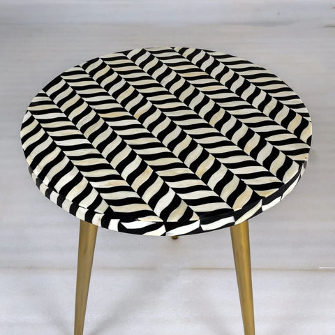 Jaipuri Bone Inlay 3-Leg Side Table | Handcrafted Artisan Accent Furniture – Oakvello