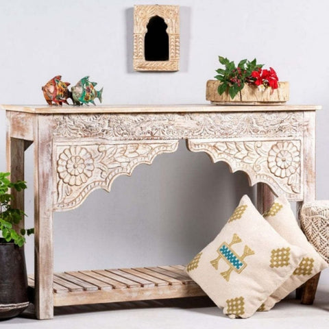 Jodhpuri Solid Mango Wood Console Table | Heritage Entryway Furniture – Oakvello