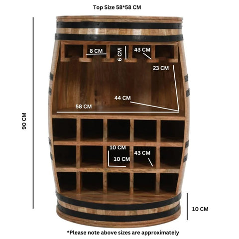 Jaipuri Natural Mango Wood Barrel Wine Bar Cabinet | Home Bar Storage – Oakvello