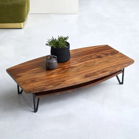Solid Sheesham Wood Coffee Table | Natural Hardwood Living Room Centre Table – Oakvello