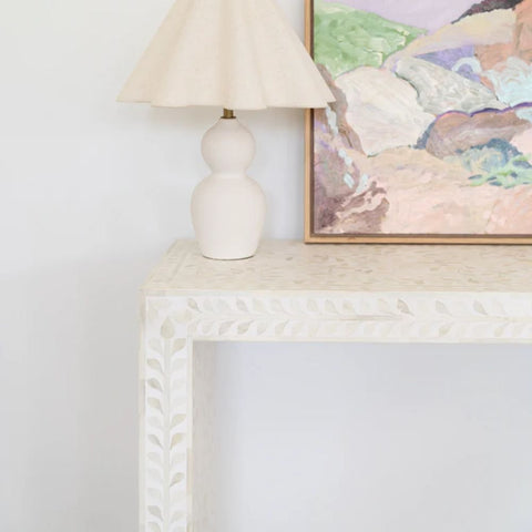 White Bone Inlay Console Table | Handcrafted Artisan Entryway Furniture – Oakvello