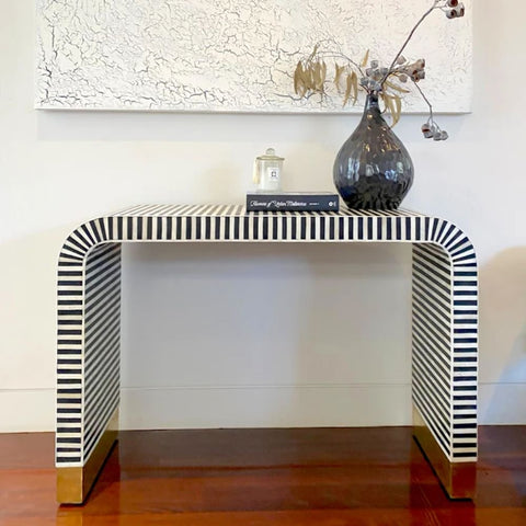 Black Bone Inlay Console Table | Artisan Handcrafted Entryway Furniture – Oakvello