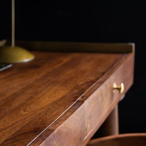 Retro Gold Solid Wood Study Desk | Home Office Writing Table – Oakvello