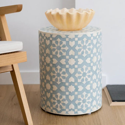 Bone Inlay Round Side Table | Handcrafted Artisan Living Room Accent – Oakvello