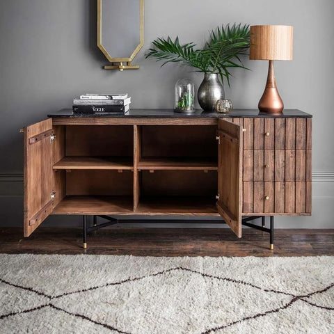Solid Teak Wood Sideboard | Handcrafted Living Room Storage Cabinet – Oakvello