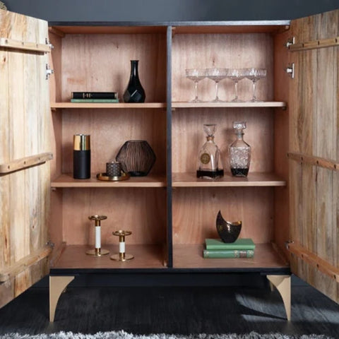 Black Solid Mango Wood Sideboard | Bold Living Room Storage Cabinet – Oakvello