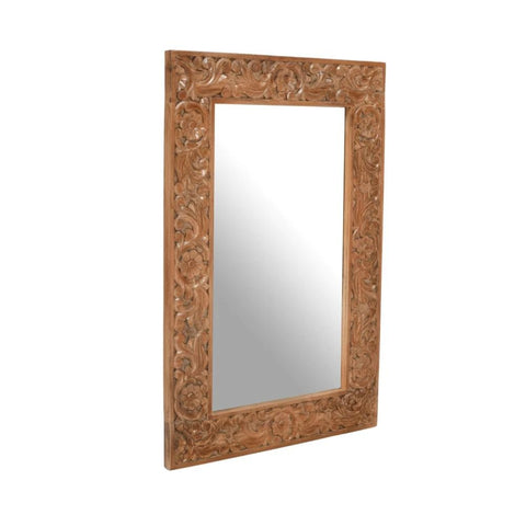 Carved Solid Mango Wood Large Mirror | Handcrafted Decorative Wall Mirror – Oakvello