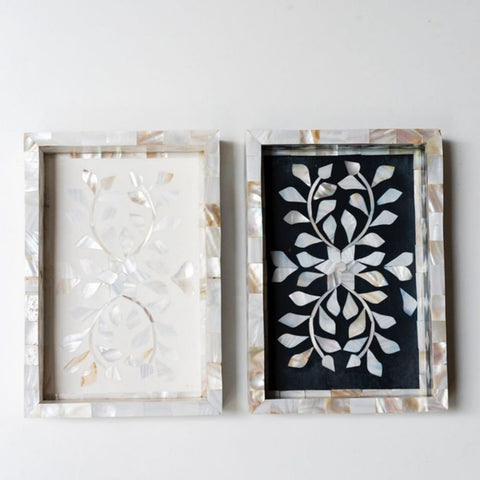 Ajmeri White Floral Mother of Pearl Inlay Tray | Handcrafted Decor – Oakvello