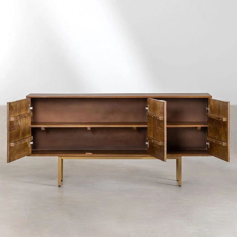 Solid Mango Wood Sideboard | Natural Hardwood Living Room Storage – Oakvello
