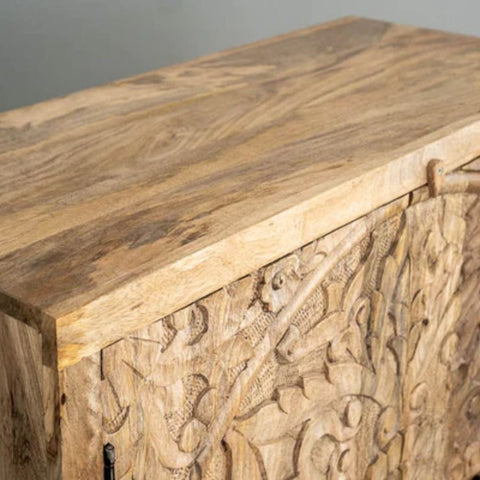 Hand Carved Artisanal Solid Wood Cabinet | Handcrafted Storage Furniture – Oakvello