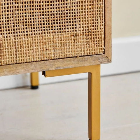 Rattan Webbed Solid Wood Sideboard | Boho Living Room Storage Cabinet – Oakvello