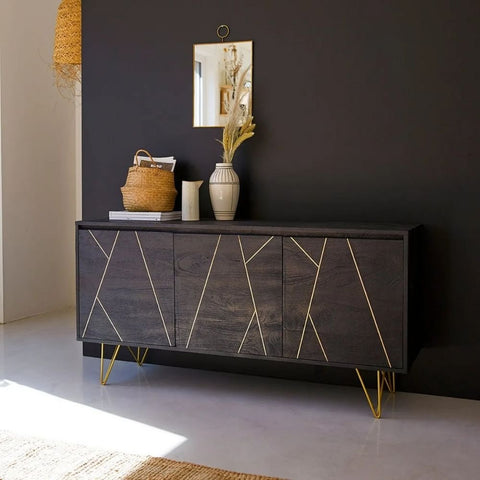 Jodhpur Black Solid Wood Sideboard | Bold Living Room Storage Cabinet – Oakvello