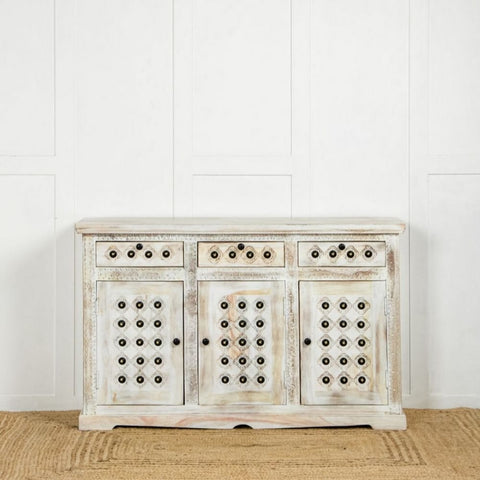White Solid Sheesham Wood Sideboard | Painted Living Room Storage Cabinet – Oakvello