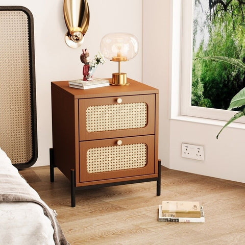 Walnut Solid Wood 2-Drawer Bedside Table | Premium Bedroom Nightstand – Oakvello