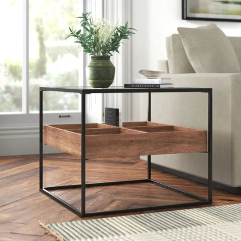 Solid Wood & Glass End Table | Living Room Accent Side Table – Oakvello