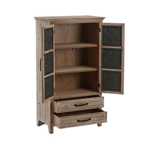 Solid Wood & Metal 2-Drawer 2-Door Wardrobe | Bedroom Storage Furniture – Oakvello