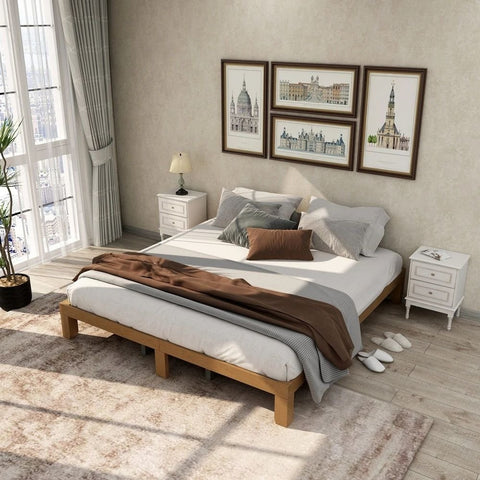 Natural Finish King Size Solid Wood Bed | Premium Bedroom Furniture – Oakvello