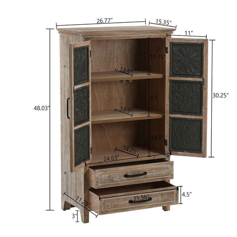 Solid Wood & Metal 2-Drawer 2-Door Wardrobe | Bedroom Storage Furniture – Oakvello