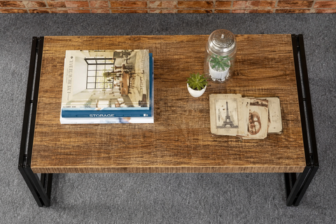 Industrial Solid Wood Coffee Table | Metal Frame Living Room Furniture – Oakvello