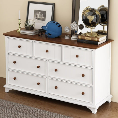 Brown Solid Wood 7-Drawer Chest | Space-Saving Bedroom & Living Room Storage – Oakvello