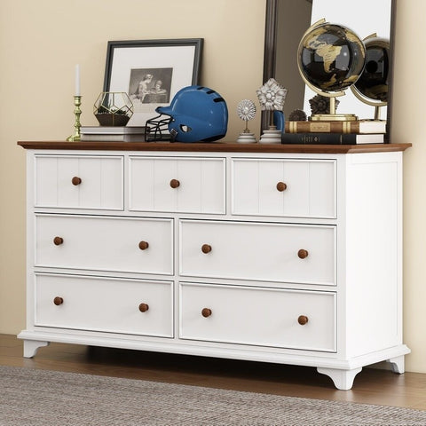 Brown Solid Wood 7-Drawer Chest | Space-Saving Bedroom & Living Room Storage – Oakvello