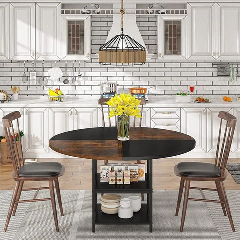 4-Seater Kitchen Dining Table | Wood Top, Storage Shelf & Metal Legs – Oakvello