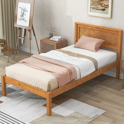 Solid Wood Queen Size Bed with Headboard | Premium Bedroom Furniture – Oakvello