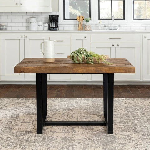 Rustic Oak Distressed Solid Wood Dining Table | Farmhouse Kitchen Furniture – Oakvello
