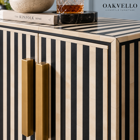 Striped Black Bone Inlay Bar Cabinet
