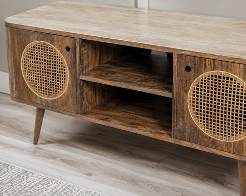 Solid Mango Wood TV Unit with 2 Open Shelves | Media Console – Oakvello