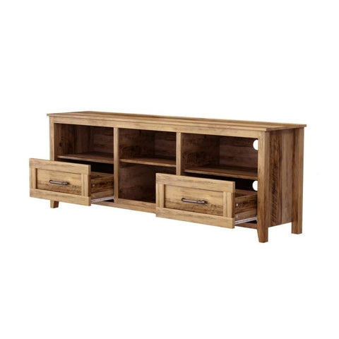 Solid Wood TV Stand | 2 Drawers & 4 Open Shelves Media Console – Oakvello