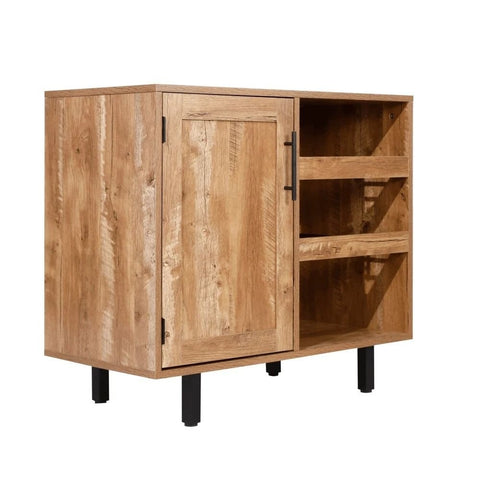 Light Brown Solid Wood Bar Cabinet | Open & Closed Home Bar Storage – Oakvello