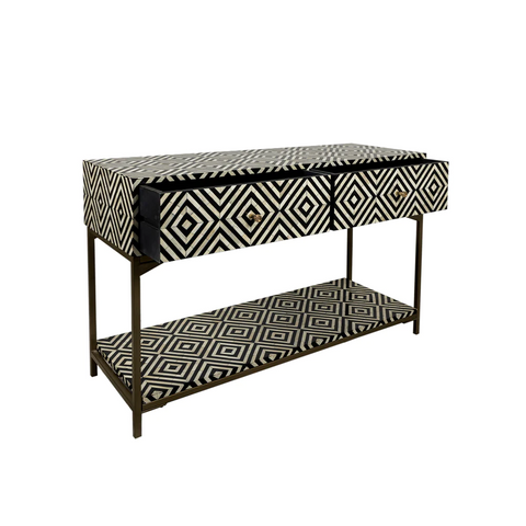 Jaipuri Bone Inlay Console Table | Handcrafted Artisan Entryway Furniture – Oakvello