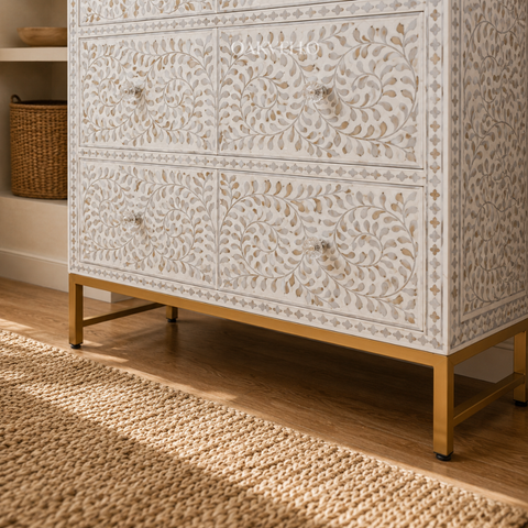 White Vine Bone Inlay 3-Drawer Dresser