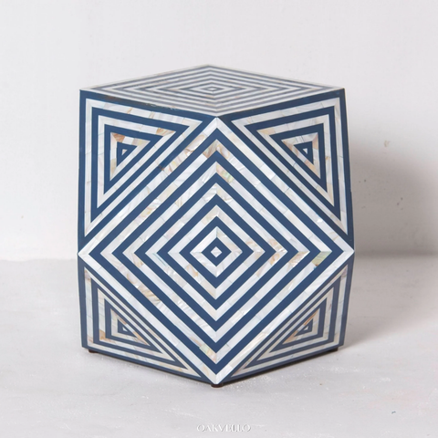 Indigo Labyrinth Bone Inlay Side Table