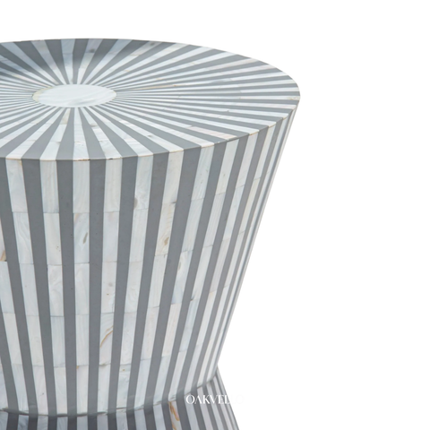 Chalk Stripe Bone Inlay Hourglass Side Table