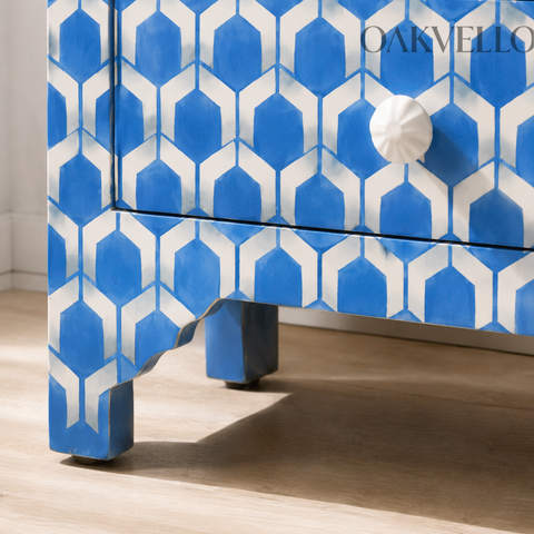 Bone Inlay Honeycomb 5-Drawer Chest of Drawers – Cobalt Blue