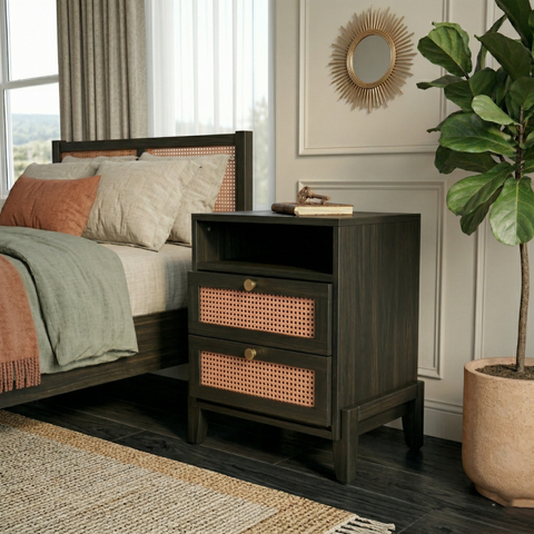 Veda Teak Wood Bedside Table | Heritage Mid-Century Nightstand – Oakvello