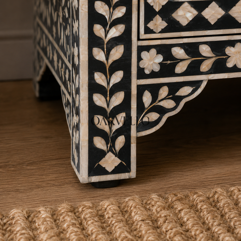 Midnight Bloom Bone Inlay Bedside Table