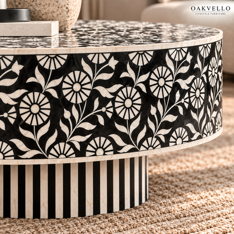 Monarch Noir Bone Inlay Coffee Table| Handcrafted Artisan Living Room Centre Table – Oakvello
