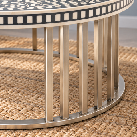 Bone Inlay Coffee Table with Metal Stand | Handcrafted Artisan Living Room Furniture – Oakvello
