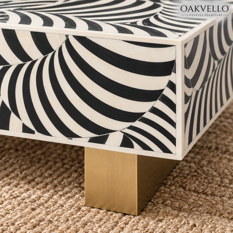 Oakvello Handcrafted Black and White Bone Inlay Coffee Table