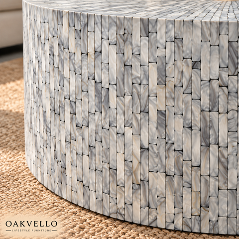 Aurelia Round Bone Inlay Coffee Table | Handcrafted Artisan Living Room Furniture – Oakvello