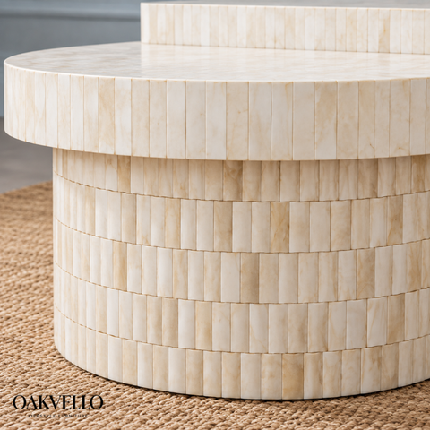 Ivory Layered Bone Inlay Coffee Table | Handcrafted Artisan Living Room Furniture – Oakvello