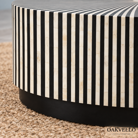 Serene Round Bone Inlay Coffee Table | Handcrafted Artisan Living Room Furniture – Oakvello