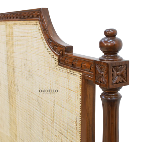 Belcourt Cane Bed | Hand-Carved Teak Wood & Arched Cane Headboard