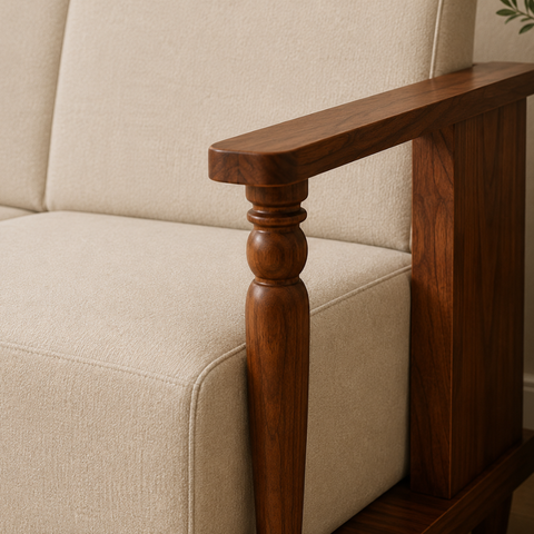 Crest Wood Sofa | Sheesham Wood & Cane 3-Seater Sofa | Oakvello